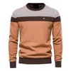 Suéteres para hombres Hombres Casual Algodón Rayas Empalmado O-Cuello Cuello Suéter de punto Moda Marca de alta calidad Slim Jersey Otoño Invierno