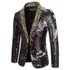 Giacca da uomo con paillettes glitter oro di lusso Giacca da uomo slim fit con risvolto con risvolto Giacca da uomo Nightclub Stage Cantanti Blazer Costume Homme 2111288P