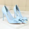 Dress Shoes Women Fetish 10.5cm High Heels Blue Yellow Pumps Butterfly Knot Leather Stiletto Heels Lady Escarpins Wedding Party Event Shoes 231016