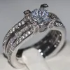 Victoria top vender grande promoção moda jóias 925 prata esterlina corte redondo branco topázio cz diamante casamento feminino casal anel set312w