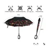 Umbrellas Windproof Reverse Folding Double Layer Inverted Chuva Umbrella Self Stand Inside Out Rain Protection C-Hook Hands For Car Dhmvf