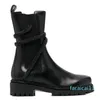 Botas martin de salto baixo femininas de couro preto, marcas de designer de luxo resistentes para mulheres, bota de moda