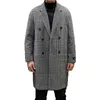 Men's Wool Blends Casual Double Breasted Men's Wool Overcoat Winter Houndstooth Jacket Men Turn-down Collar Long Woollen Wind Coat 231017