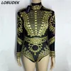 Golden Black Strass Body Cristalli luminosi Body Catsuit elastico Stile occidentale Donne Cantante Bar Costumi DJ Party Show W205P