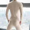 Men's Thermal Underwear Men Autumn Winter Slim Fit Elastic Ice Silk Long Johns Top Bottom Set Solid Color Bottoming