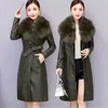 Couro feminino 2023 inverno jaqueta feminina grande gola de pele de pelúcia forrado veludo quente cinto fino casaco longo feminino outwear M-4XL