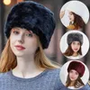 BeanieSkull Caps Russian Women Faux Fur Hat Autumn Winter Round Flat Cap Girl Warm Soft Fur Caps Muti-Color Crownless Circle Headgear 231017