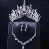 Halskette Ohrringe Set Luxus Frauen Hochzeit Für Bräute Krone Tiara Braut Zubehör Braut Zirkonia Kristall