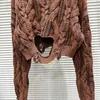 Swetry damskie Brązowy dzianinowy sweter Zużyty szorstki wzór dzianina