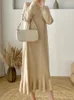 Swobodne sukienki eleganckie grube z dzianiny koreańskie odzież w stylu vintage 2023 Kobieta solidna ciepła jesienna sukienka Sweter Khaki vestido