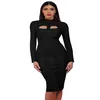 Ocstrade kvinnor svart bandage klänning bodycon ny ankomster sexiga klipp ut hög hals långärmad fest rayon bandage midi klänning 201029337g