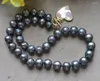 Kedjor Z12882 16 "12mm Peacock-Black Round Keshi Edison Pearl Necklace Heart Shell