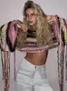 Kobiety tee damskie Kobiety Rainbow frędzle tkackie sweter swobodny kumpel geometryczny wzór długi rękawy żeńskie pullover jesienne zimowe skoczki na top 231018