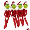Dekoracje świąteczne 30 cm Red Green S Doll Plush Toys Monster Elf Miękkie nadziewane lalki Dekoracja drzewa z kapeluszem dla dzieci Dro dhsyu