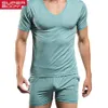 Mannen T-shirt Katoenen Pyjama Set Nachtkleding Sexy Heren Ondergoed Tees Hemdjes T-shirts Merk Casual Korte Mouw Boxers287W