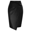 Skirts KK Women PU Leather Pencil Skirt OL Short Knee Length Knot-Front Hips-Wrapped High Waisted Female Harajuku Streetwear