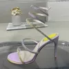 2024 Été Talons Minces Sandales Femme Strass Cheville Serpent Ficelle Autour De Cristal Sexy Gladiateur Sandales Femmes Chaussures De Piste Femmes