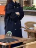 Cappotto lungo vintage da donna in misto lana invernale con cintura Cappotto doppio petto in lana Cappotto caldo Capispalla 231018