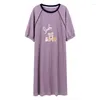 Kvinnors sömnkläder Summer Night Dress Women M-3XL Nightgown Cartoon Print Sleepshirts Kortärmiga Nightie Cotton