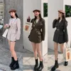 Ternos femininos outono vintage casual manga longa cintura blazer terno casaco pendulares cor sólida cinto gola roupas femininas