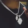 5A cubic zirconia hip hop bling men boy jewelry hiphop Rock baguette cz hamsa hand tennis chain necklace1304O