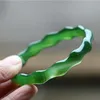 Chinese Natural Emerald Green Chalcedony Hand Carved Bamboo Water Ripple Bracelet Fashion Jewelry Women's Green Agate Bracele171R