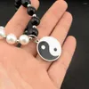 Colliers de cou de cou Tai Chi Yin Yang Pendentif Charme Collier de perles blanches et noires en acier inoxydable pour femmes hommes bijoux Vintage2251