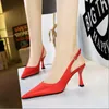 Frauen Sandalen Spitz Kitten Heels Dame Sommer Schuhe Seide Satin Frauen Pumpen Hohl Zurück Strap Heels Sandalen