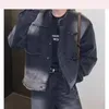 Giubbotti da uomo 2023 Casual Giacca di jeans lavato Streetwear Strappato Colletto alla coreana Texture Coreano Harajuku Retro Cappotto di lusso a maniche lunghe