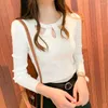 Pulls pour femmes rouge coréen haut automne hiver bureau dame pull pull doux évidé femmes pull tissu