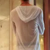 남성용 잠자기 섹시한 투명한 투명한 투명하게 남성 스포츠 캐주얼 잠옷 홈 세트 거즈 까마귀 상단 바지 라운지 라운지웨어 CL3032