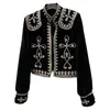 Autumn new women's stand collar royal style embroidery floral velvet fabric fashion jacket coat SMLXLXXL