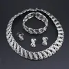 Frauen Silber Farbe Kristall Hochzeit Halskette Armband Ohrringe Ringe Statement Braut Zubehör Schmuck Set