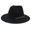 Bérets Gentleman Feutre Casquette Ceinture Chaîne De Fer Fête De Mariage Chapeau Haut-de-Forme Jazz Fedora Chapeaux Pour Hommes Femmes Sombreros De Mujer Soleil En Plein Air