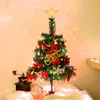 Flores decorativas 24 "árbol de Navidad de escritorio operado con luces LED de cadena estrellas tarjetas de copa de árbol adornos decoración DIY