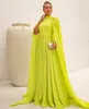Classy Long Chiffon High Neck Evening Dresses With Cape A-Line Brazilian Green Pleated Floor Length Prom Formal Party Prom Dress for Women