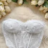 Canotte da donna Bellezza francese Bianco Chic Reggiseno senza spalline Canotta Top Sexy Maglia di pizzo Corto Puro piccante Ragazza Corsetto senza maniche Bustier