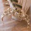 Vintage barroco oro hoja de perla tiara nupcial corona de cristal diadema tocado vid accesorios para el cabello de boda diadema de novia 210701243d
