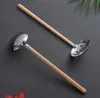 Japanese Style Beech Wood Handle Soup Spoon Stainless Steel Soup Ladle Long Handle Wooden Spoon Kitchen Cooking Utensil 342Q