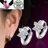 Hoop Huggie OMHXZJ toute la mode européenne femme fille fête cadeau de mariage fleur blanc Zircon S925 boucles d'oreilles en argent Sterling EA283k