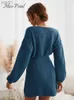 Suéteres femininos Miss Petal pente malha marrom suéter vestido mulher casual manga comprida vestido suéter longo 2023 outono inverno pullovers outerwearl231018