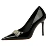 Rhinestone Women Pumps Patent Leather High Heels Luxury Banquet Shoes Sexy Party Shoes Stilettos Lady Heel