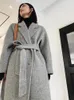 Wool wełna miesza wysokie kobiety luźne podwójna płaszcz temperament ręcznie robiony naturalny kurtka mody jesienna zima 231018