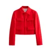 Women's Suits YENKYE Fashion Women Red Cropped Flap Blazer Long Sleeve Lapel Collar Office Ladies Suit Jacket