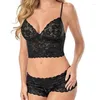 Women's Sleepwear 2pcs Women Pajama Suit Lace Sexy Black Spaghetti Strap Lingerie Gauze Pyjamas Sleep Shorts Set