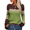 Womens Knits Tees Women Autumn Winter Colorblock Pullover Sweaters Round Neck Striped Slim Fitting Knitwear Tops 231018