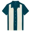 Män västerländsk skjorta kortärmad bomull rockabilly bowling casual skjortor LAKE BLUE1839