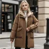 Mulheres para baixo parkas 2023 inverno jaqueta de algodão feminino solto engrossar quente falso casaco de duas peças longo senhoras zíper 231017