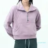 2023-Women Fitness Hoodies Running Jacket Ladies Sport Half Zipper Sweatshirt Tjock Loose Short Style Coat With Fleece Thumb Hole Sportwear