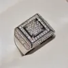 Mens lyxiga fantastiska handgjorda bandringar mode smycken 925 sterling silver populärt rund klippt vit topas cz diamant full gemston302b